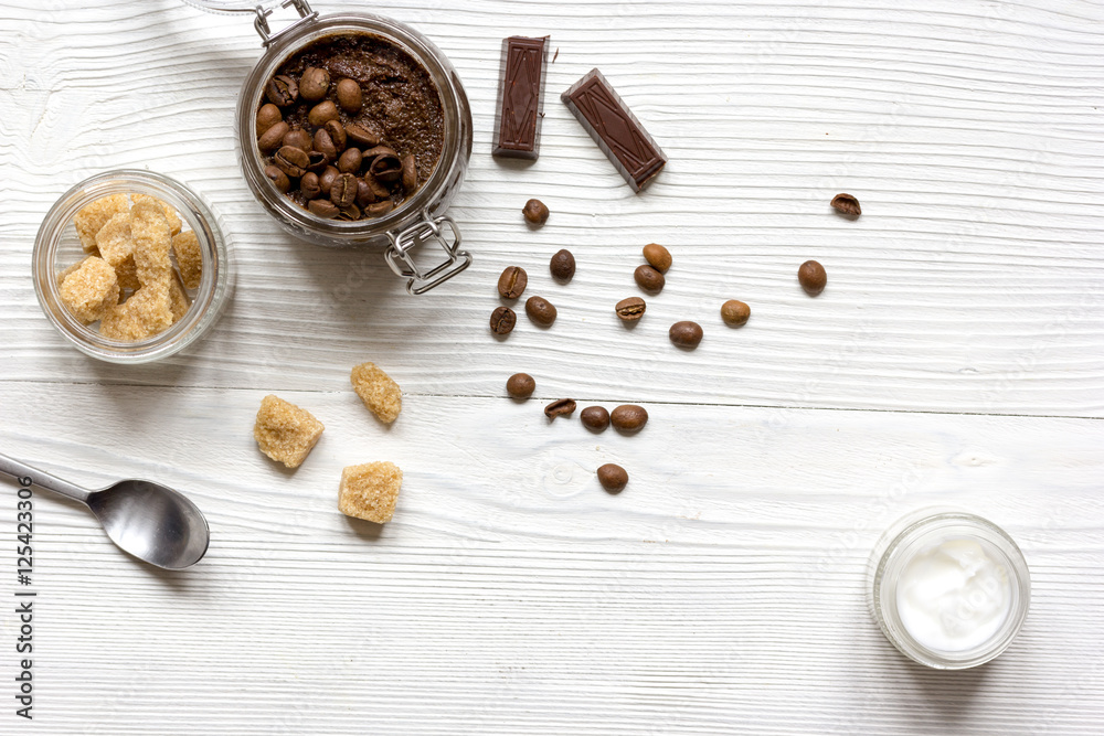 Organic cosmetics based on coffee top view wooden background