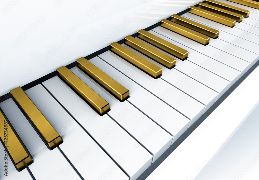 Piano with golden keys