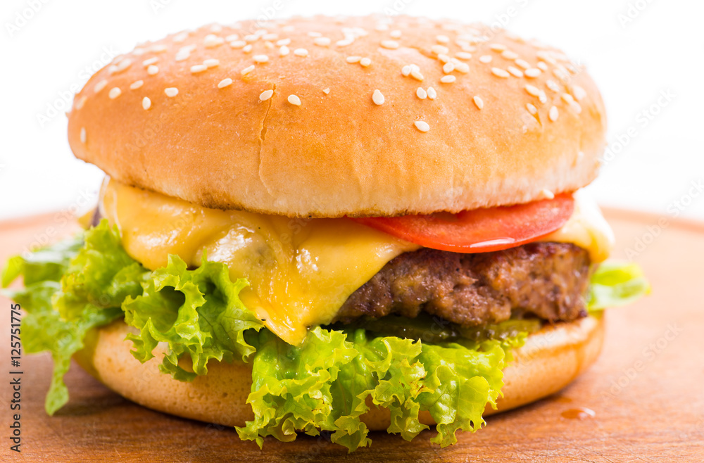 cheeseburger on a white background