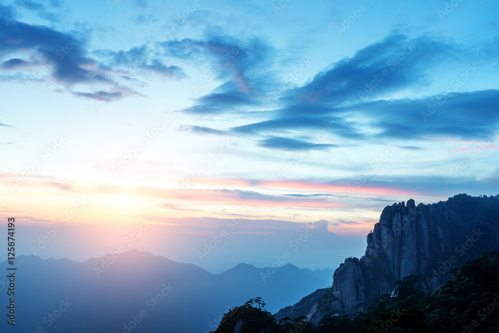 Dusk sunset and mountains