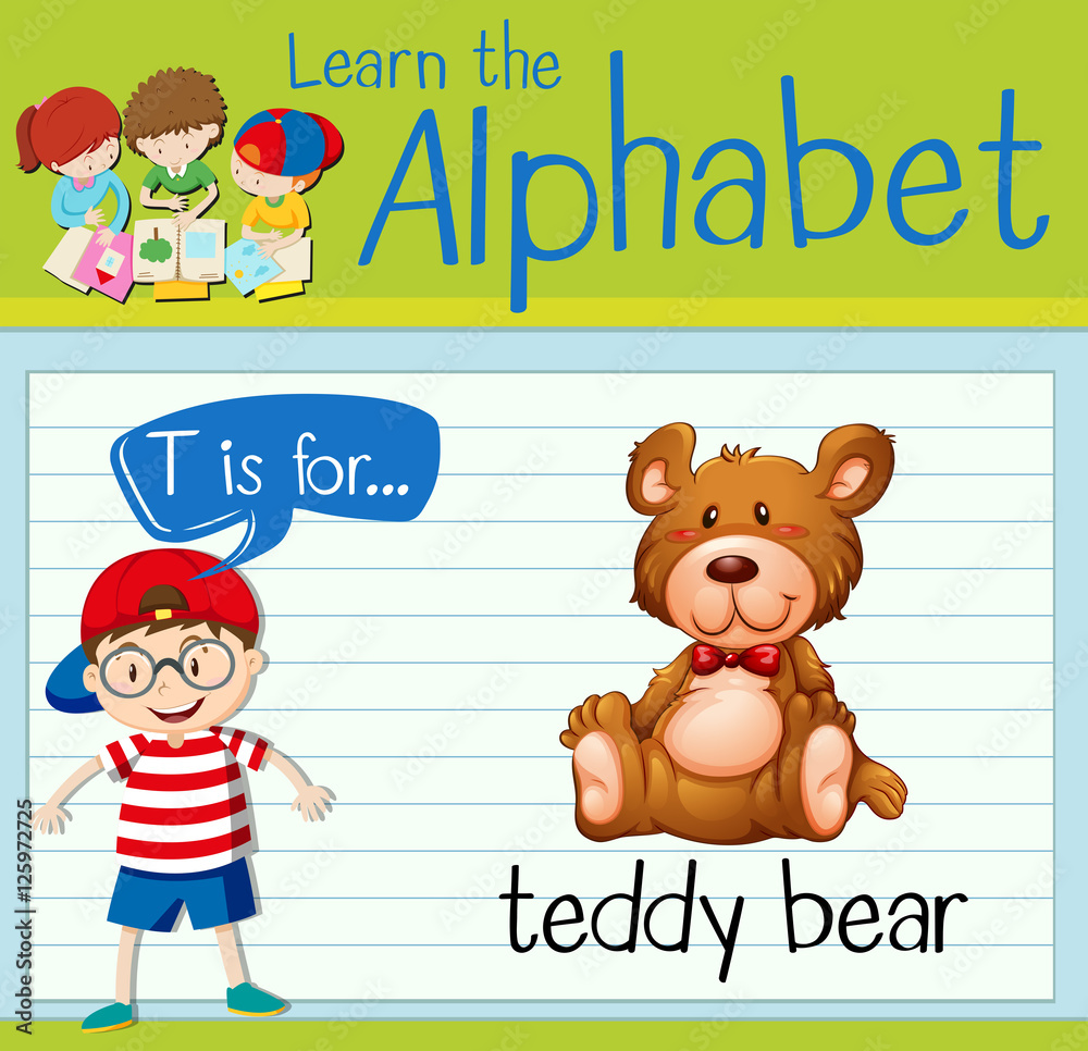 Flashcard letter T is for teddy bear