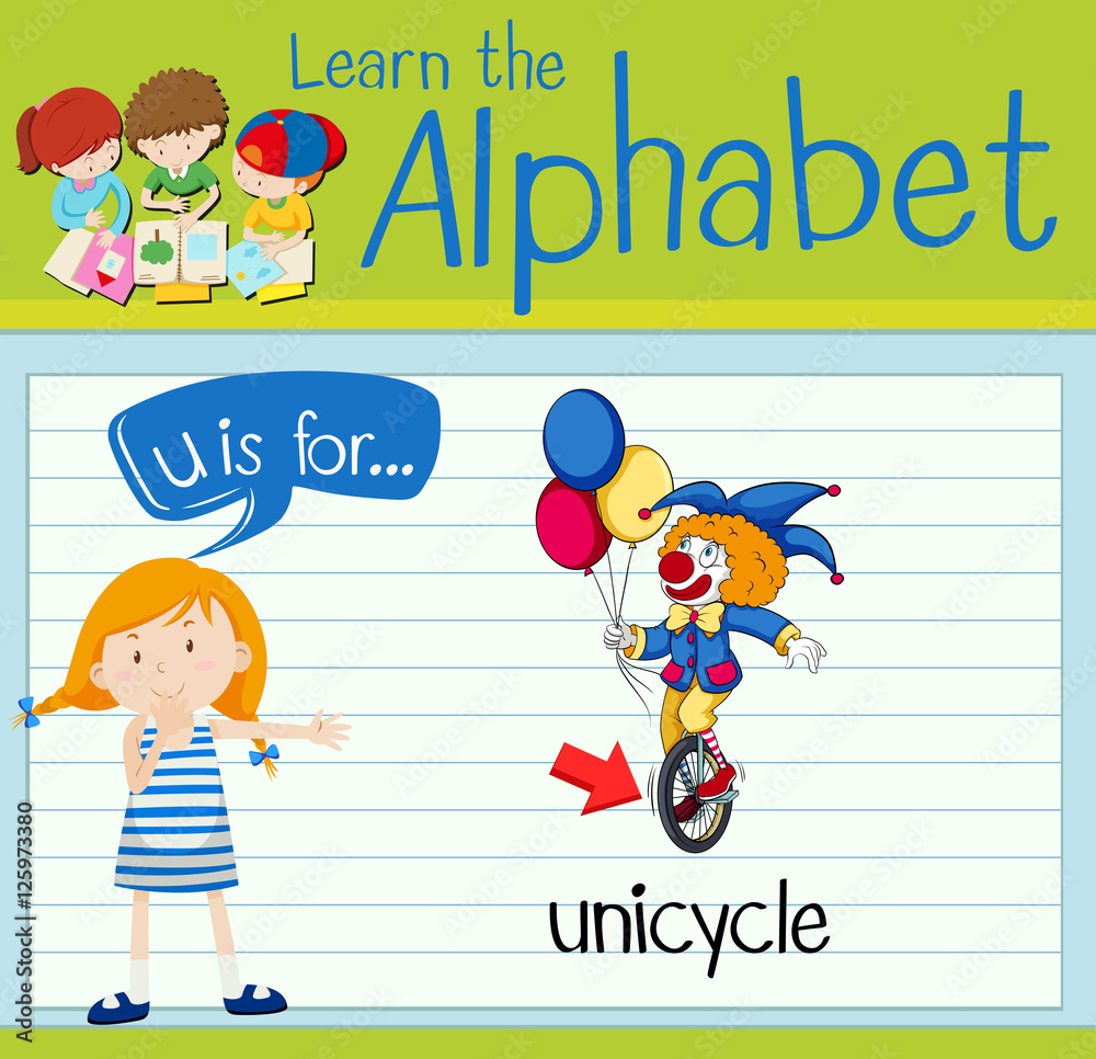 Flashcard letter U is for unicycle