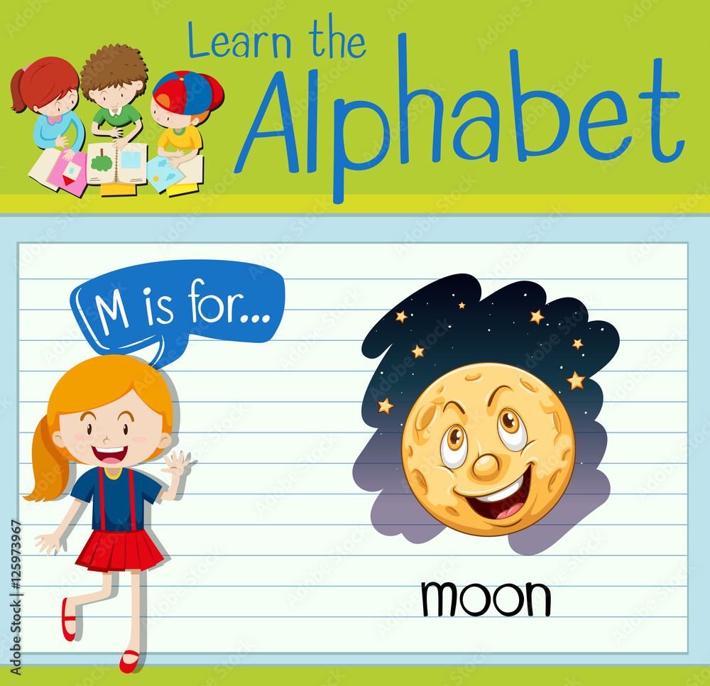 Flashcard alphabet M is for moon