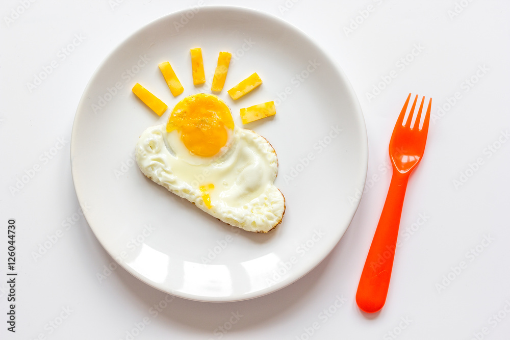 sunshine fried eggs breakfast for kid on white background