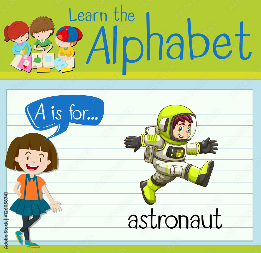 Flashcard letter A is for astronaut