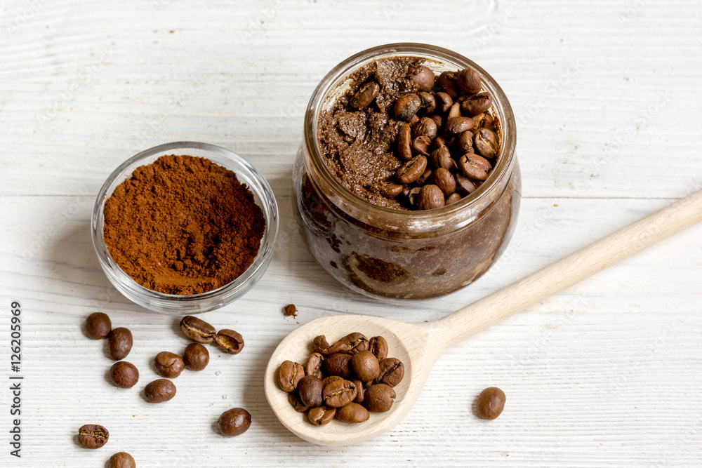 handmade coffee-cocoa scrub on wooden background close up