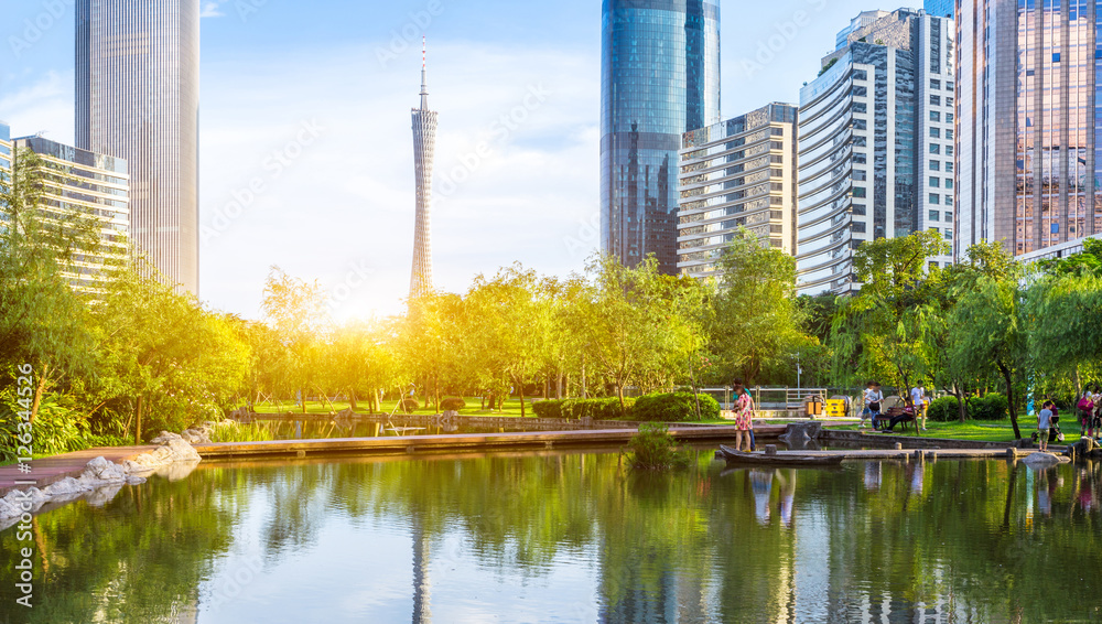 modern office buildings near river in midtown of guangzhou