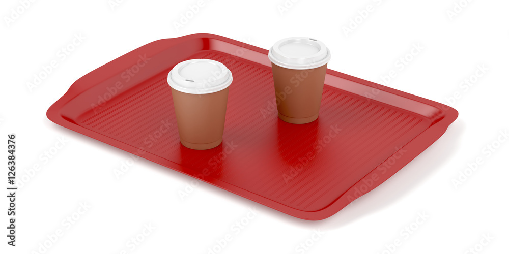 Plastic tray with two coffee cups