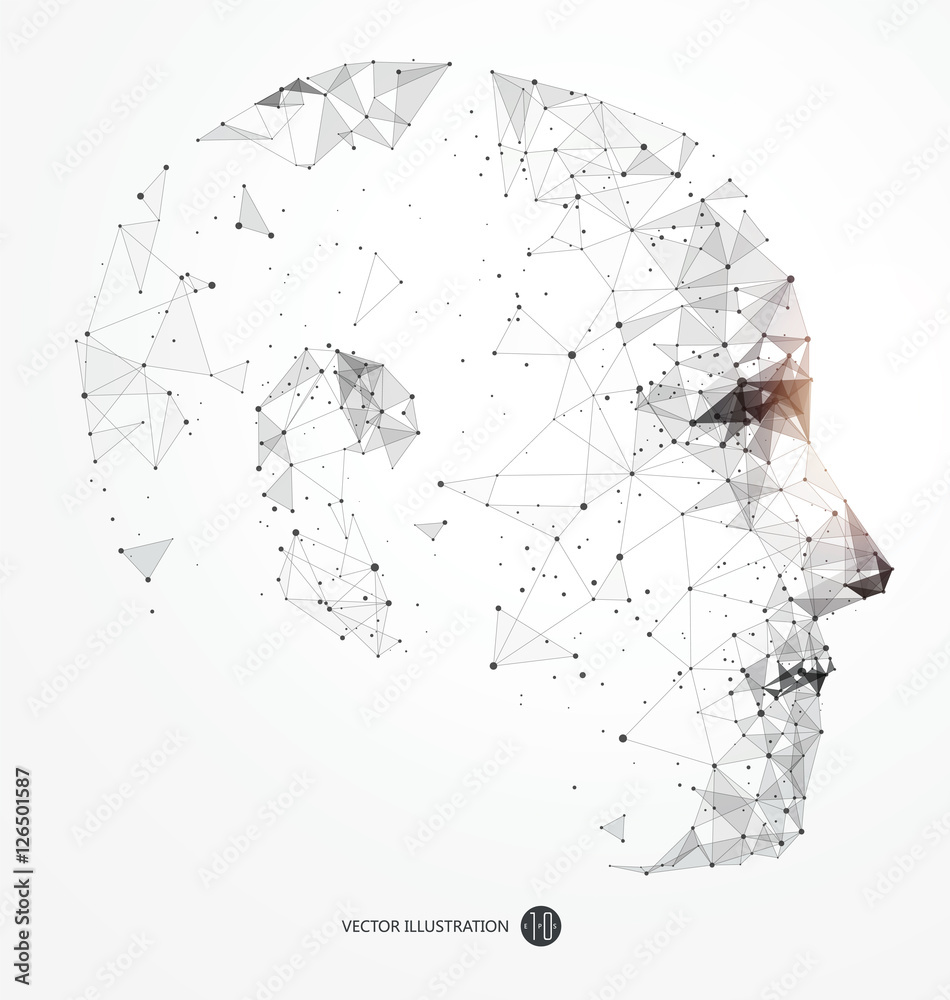 头部轮廓的点、线连接，矢量图。