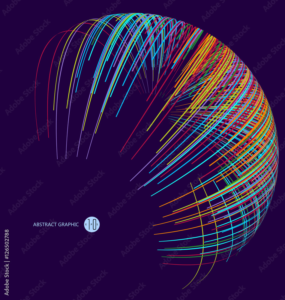 由多色曲线组成的三维球体，抽象