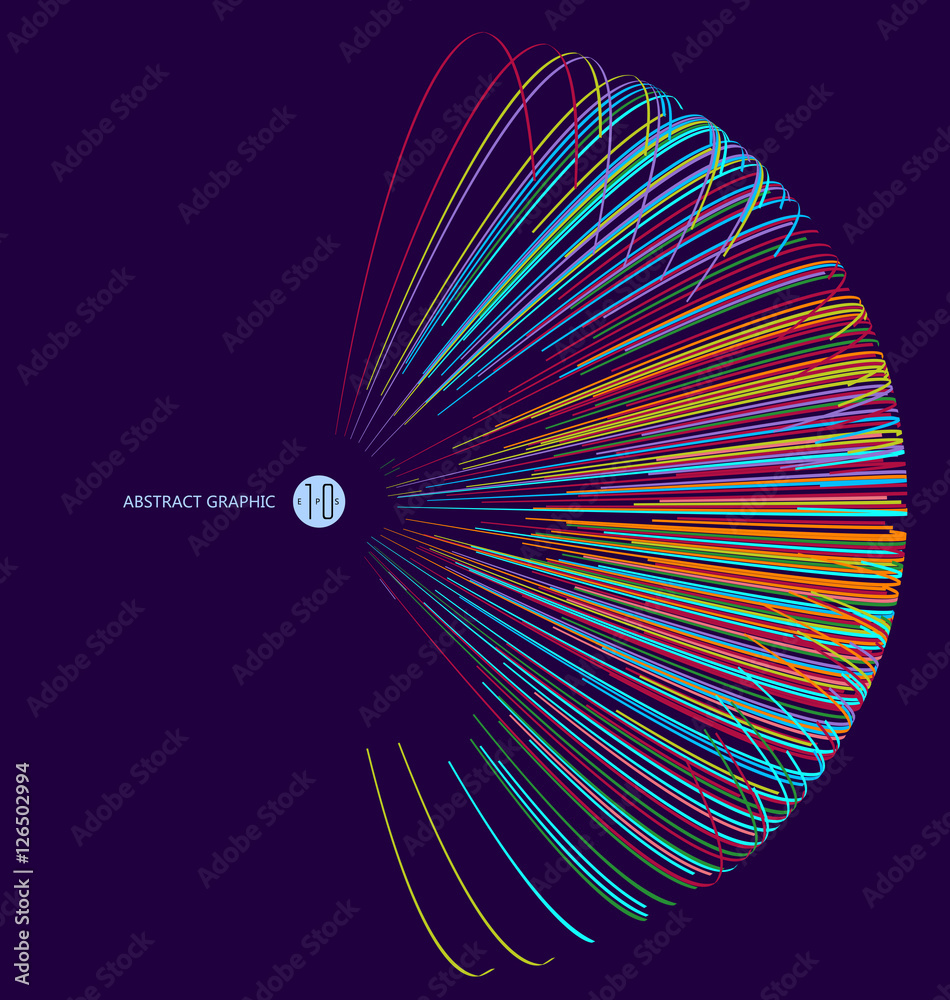 由多色曲线组成的三维球体，抽象