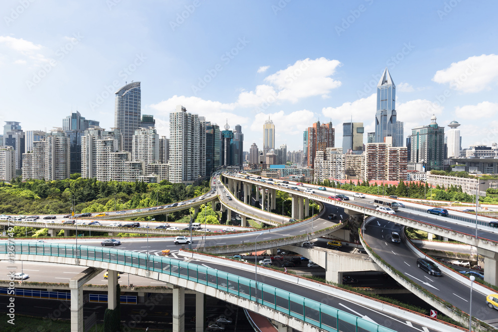 road junction and skyline in modern city