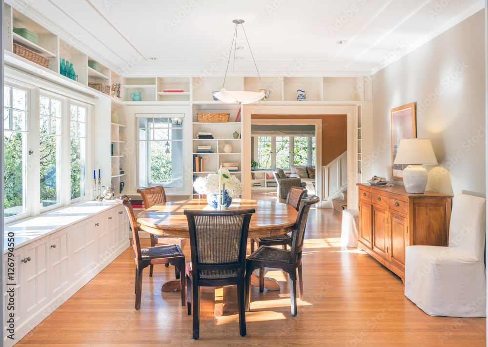 Dining room in luxury home with french doors