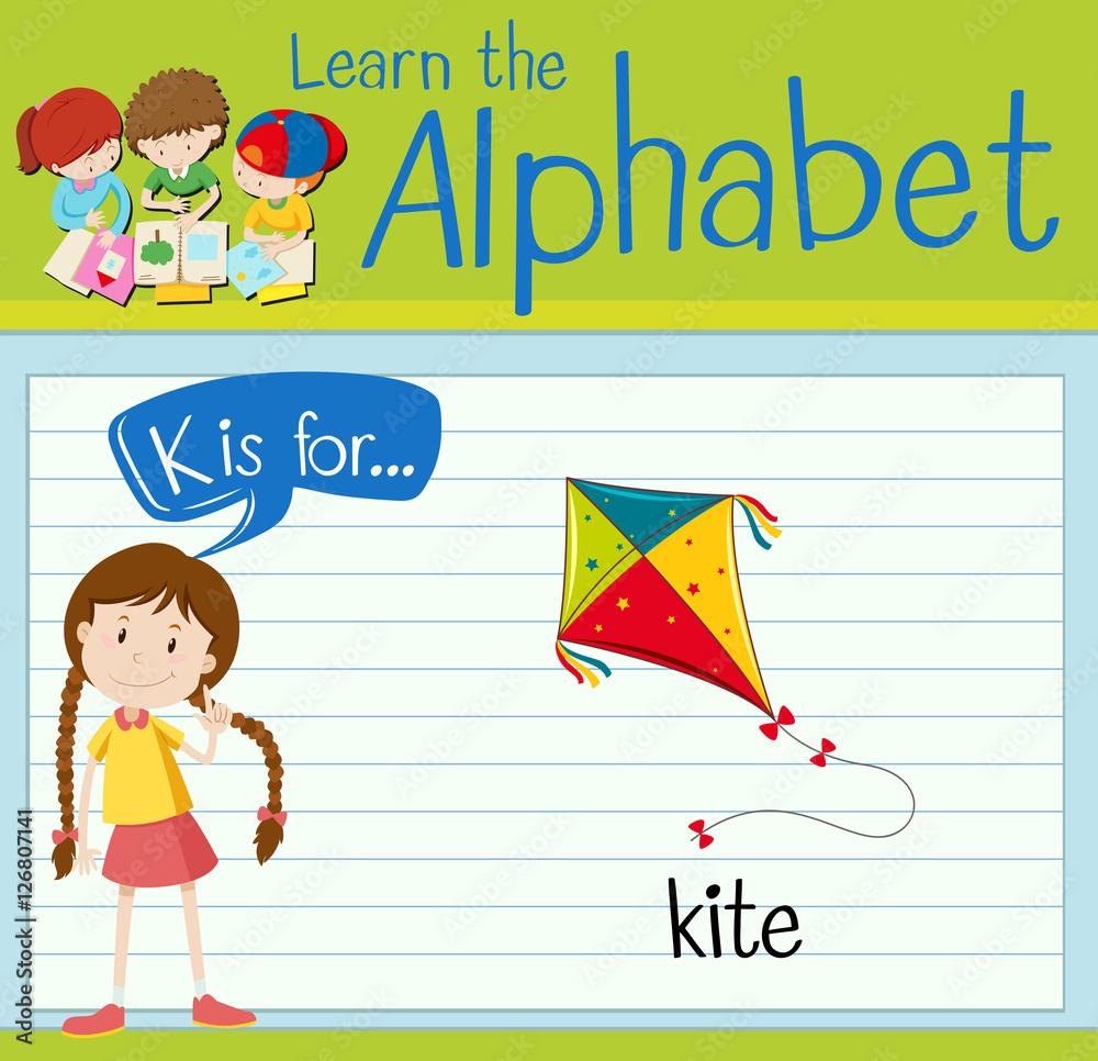 Flashcard letter K is for kite