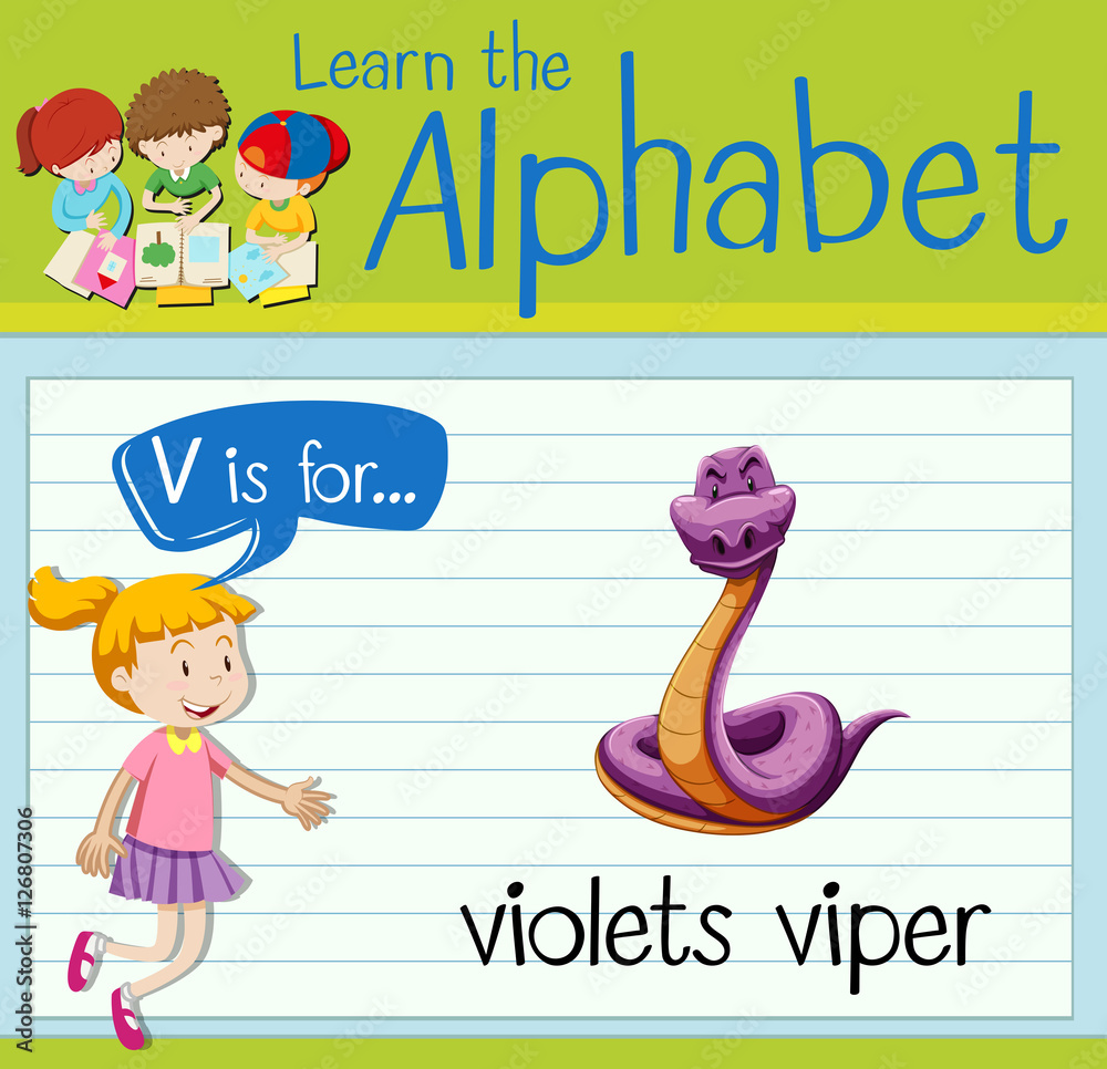 Flashcard letter V is for violets viper