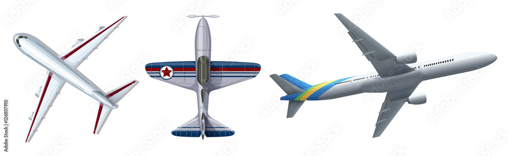 三架不同的白色飞机