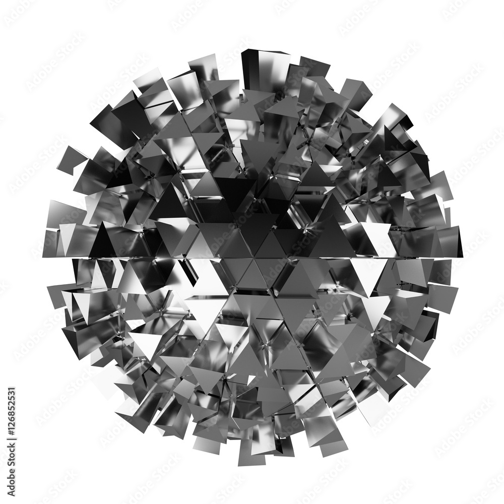 Abstract sphere with shiny cube 3D rendering