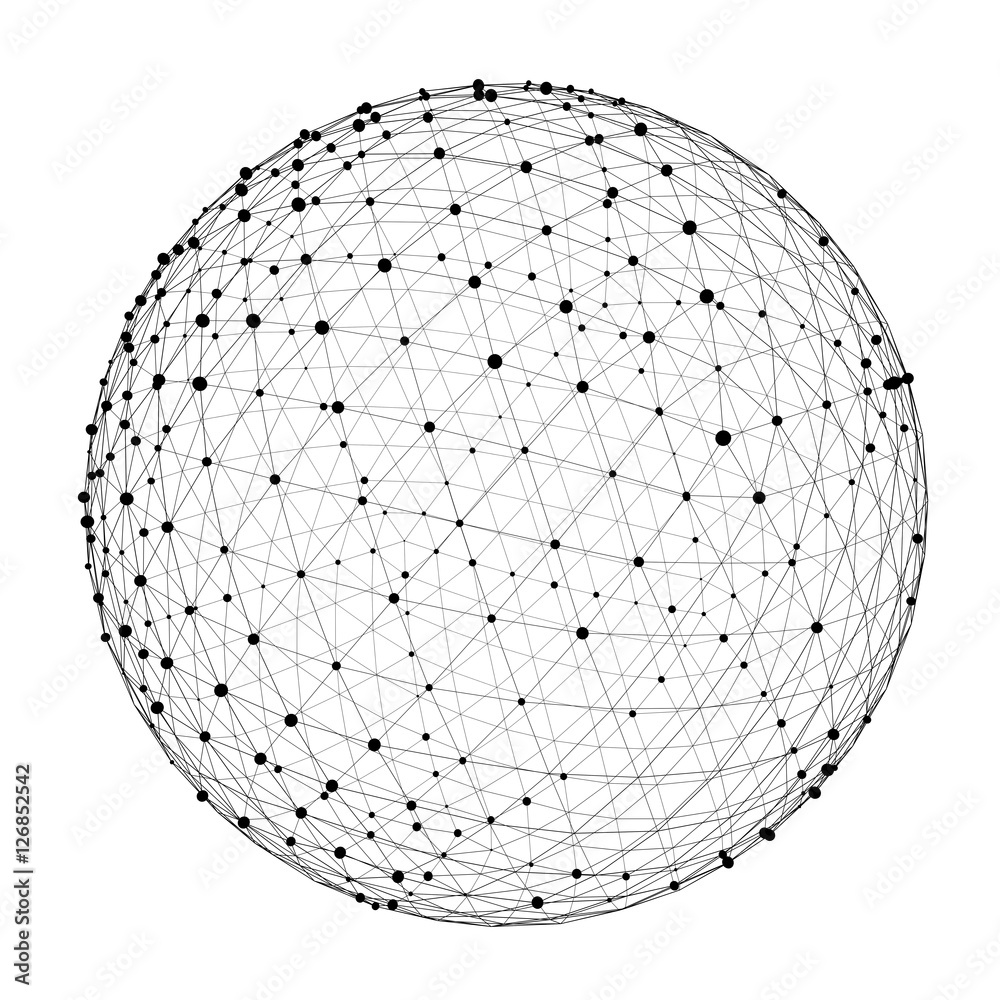 具有点和线的抽象连接web球体3D渲染