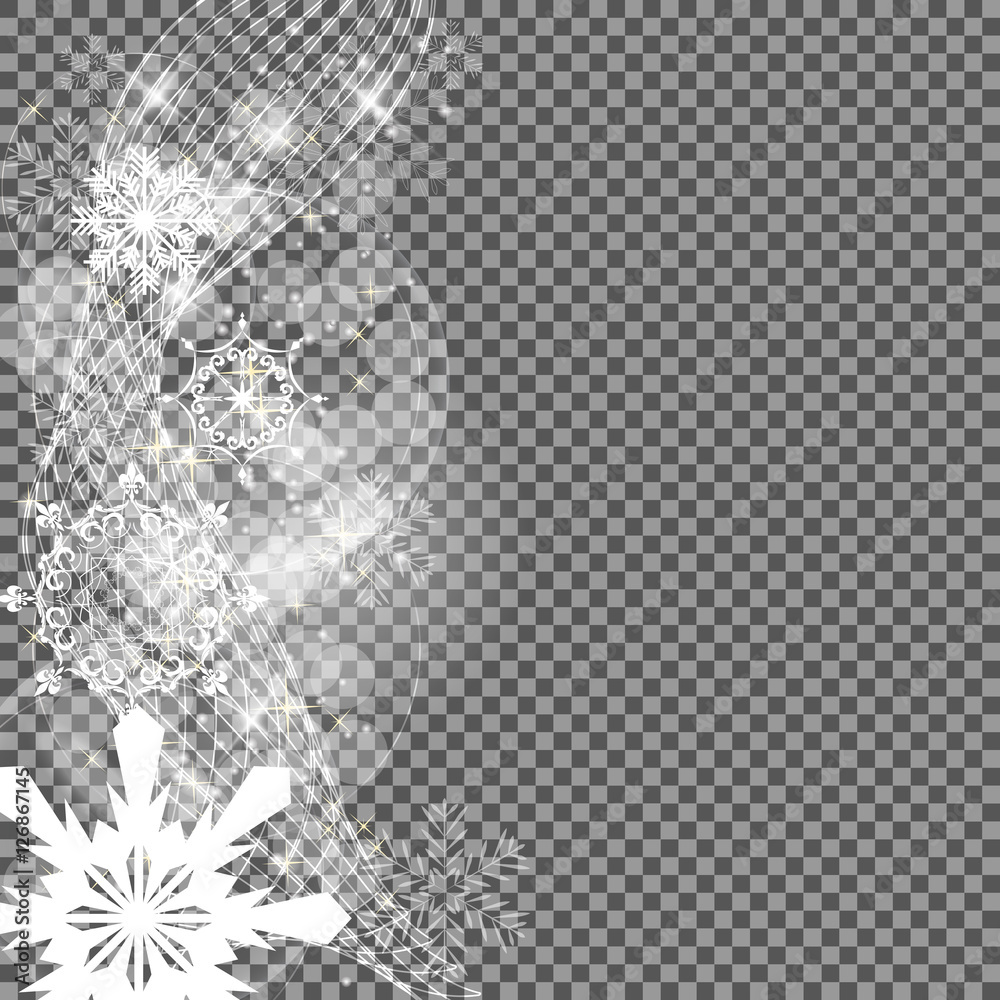 Falling Shining Snowflakes and Snow on Transparent Background. C