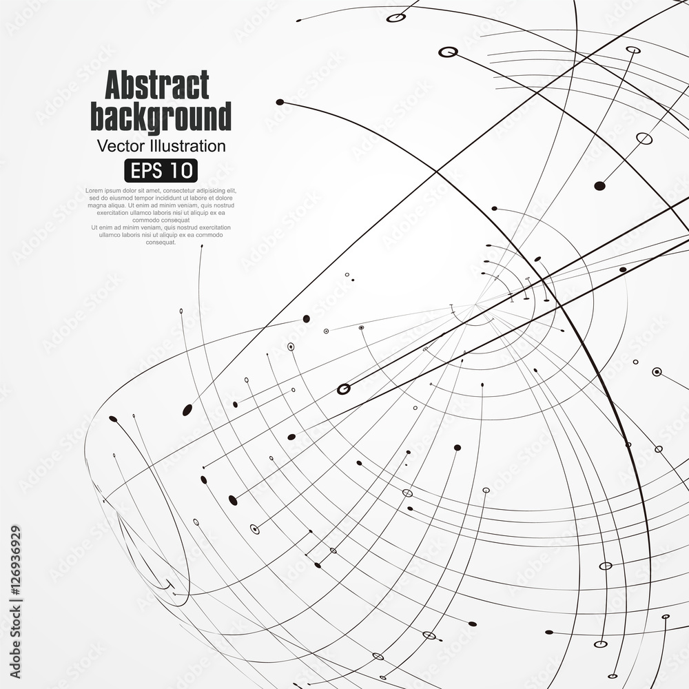 点和曲线构建了球体线框，技术感抽象插图。