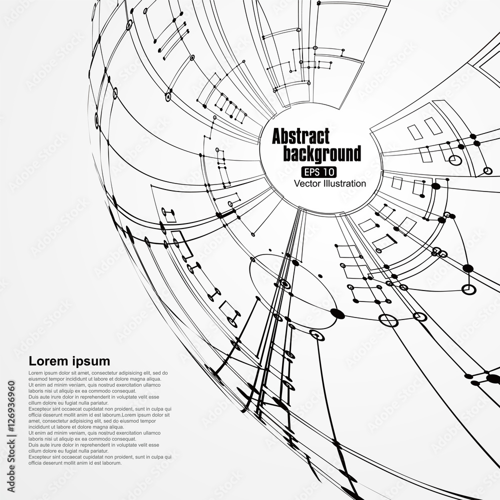 点和曲线构建了球体线框，技术感抽象插图。