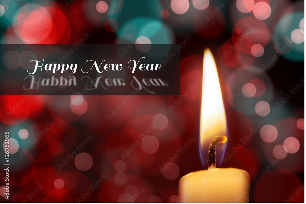 New Year Message and Candle on Blurry Background Design