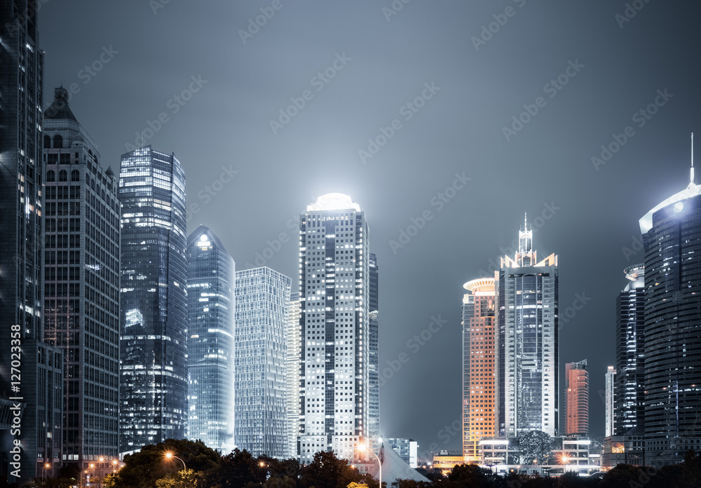 shanghai modern buildings at night