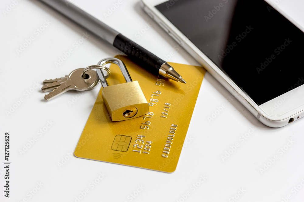 Credit cards with lock close up - online shopping