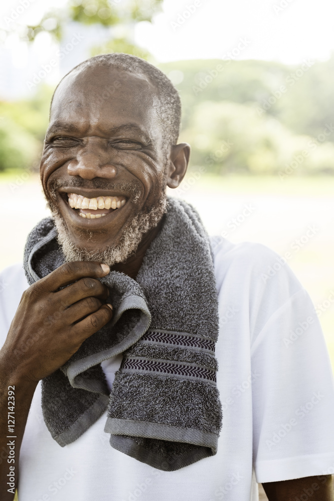 African Senior Man Exercise Park Outdoors Concept