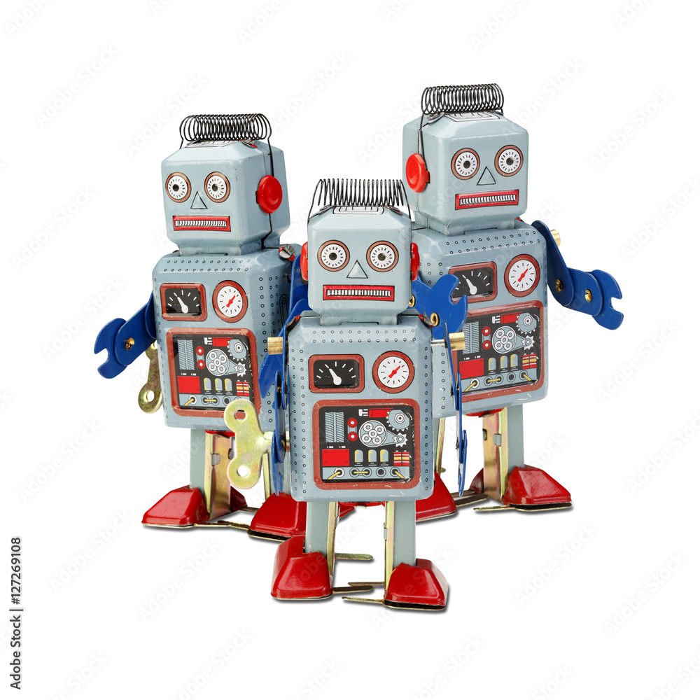 old classic tin robot toys isolated