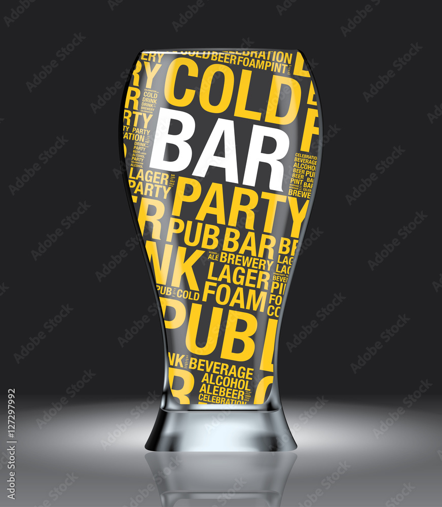 Glass of beer with Bar word cloud design vector