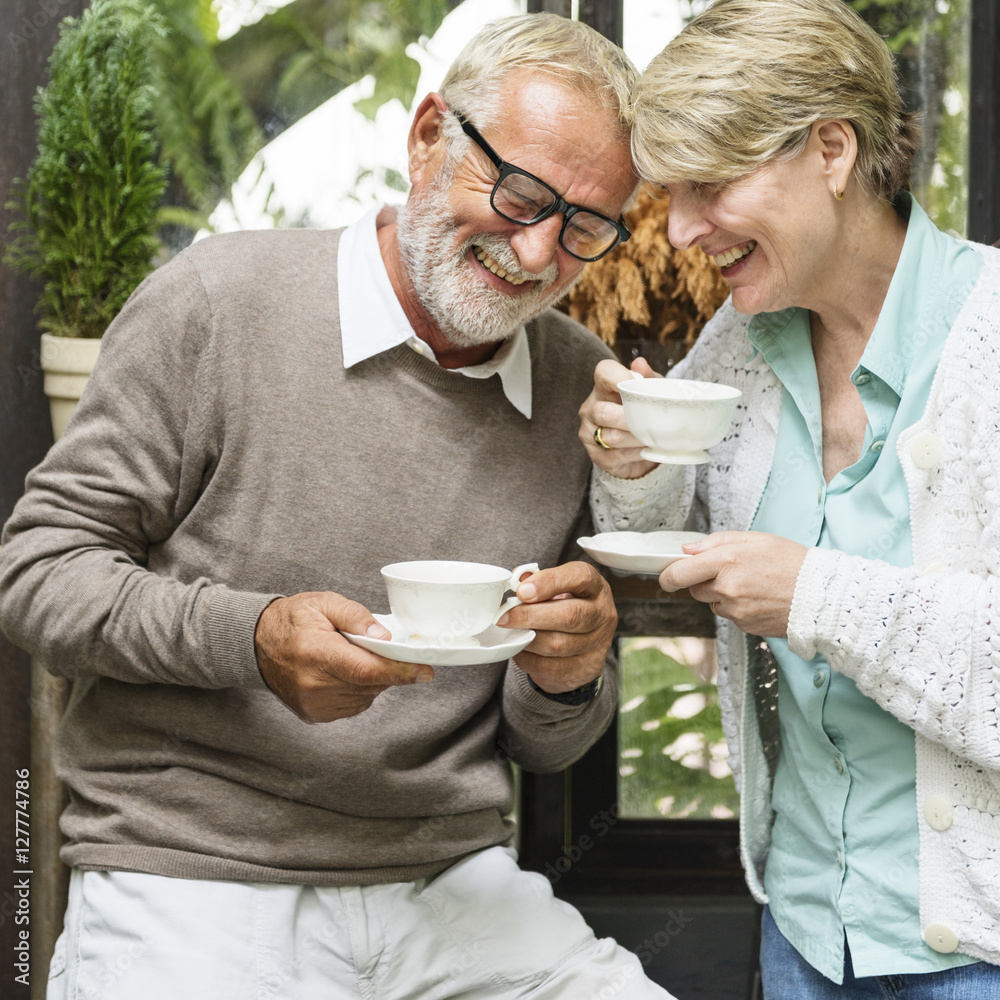 Senior Couple Afternoon Tean Drinking Relax Concept