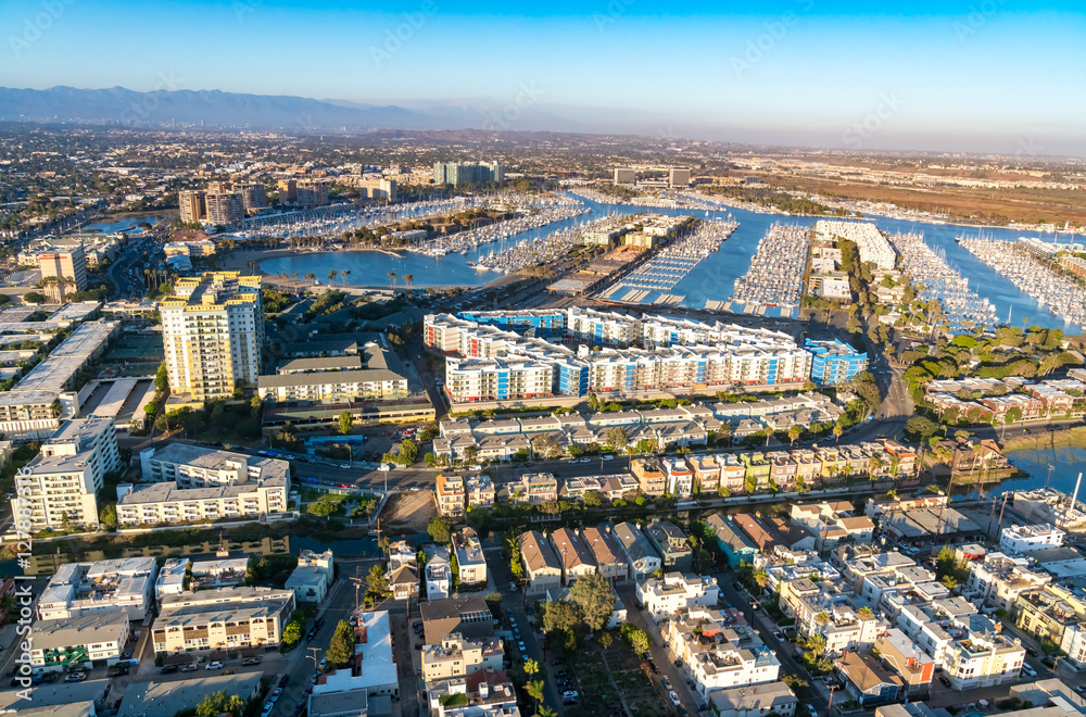 Aerial view of the Marina del Rey harbor in LA