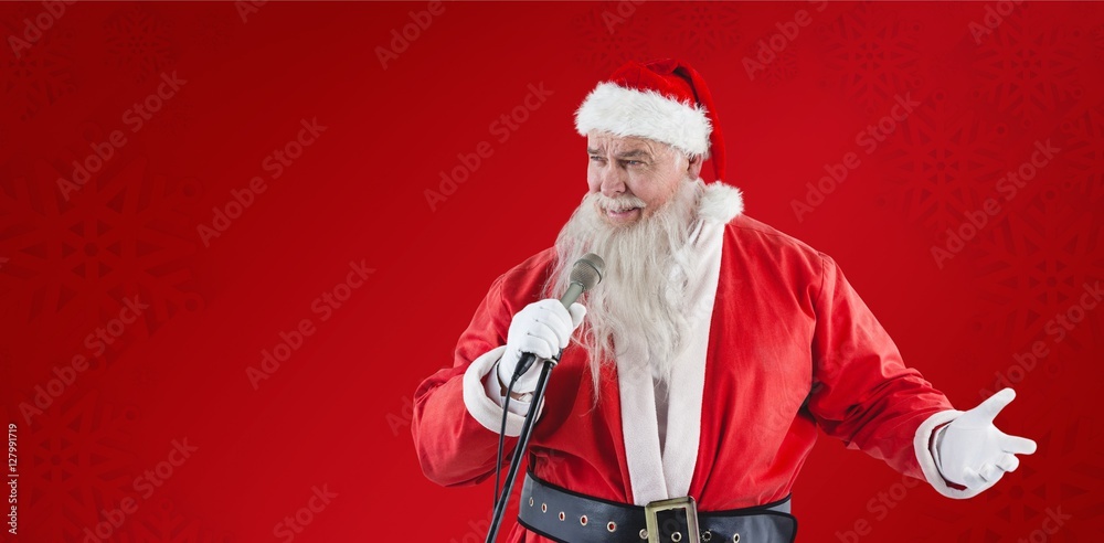 Composite image of santa claus singing song