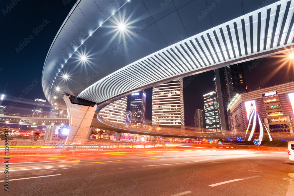 light trails on the downtown