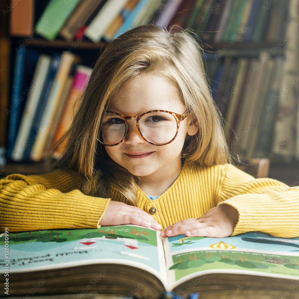 Adorable Cute Girl Reading Storytelling Concept