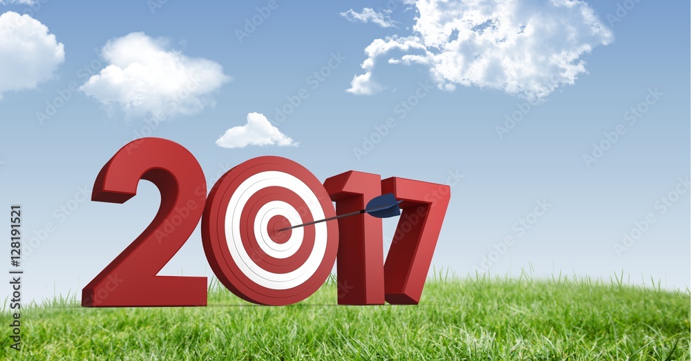 Darts target as 2017 against a composite image 3D of grasslands 