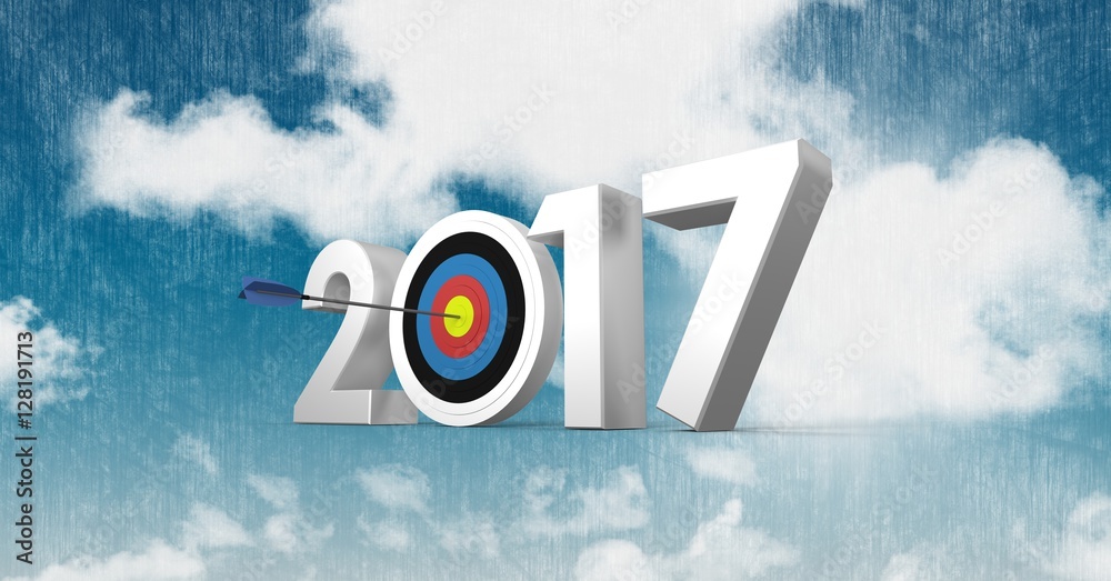 Darts target as 2017 against a composite image 3D of clouds and 