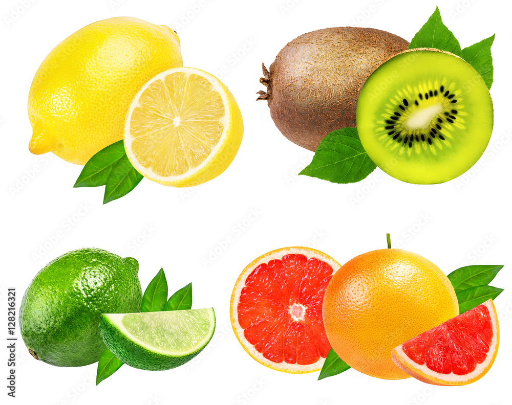 Collection of fruits isolated on white