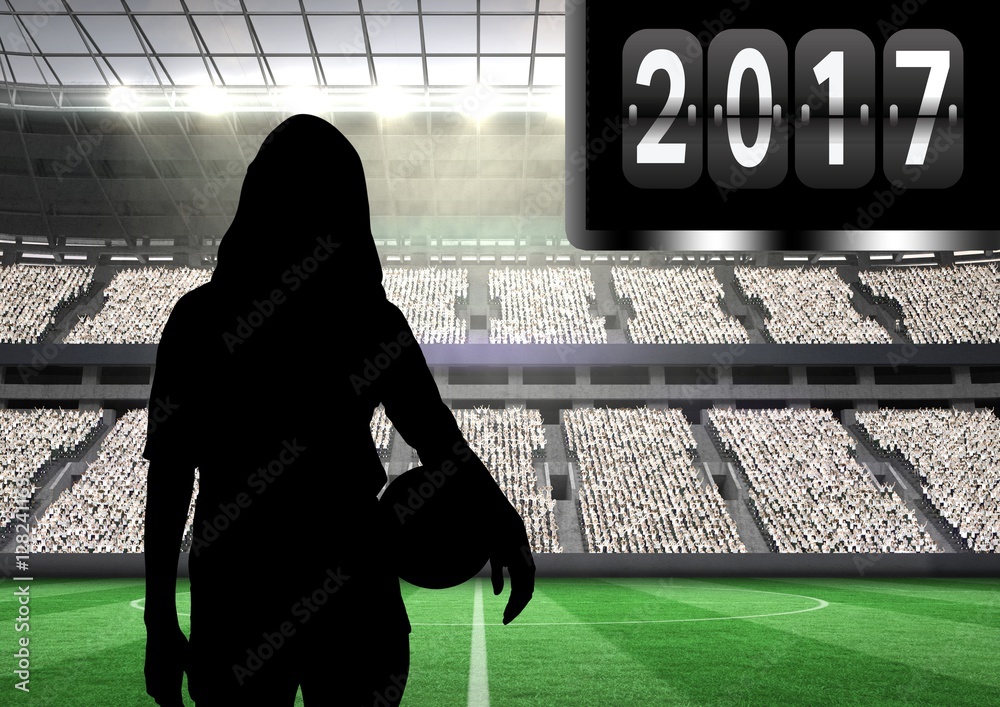 Composite image of 2017 with silhouette of woman holding ball