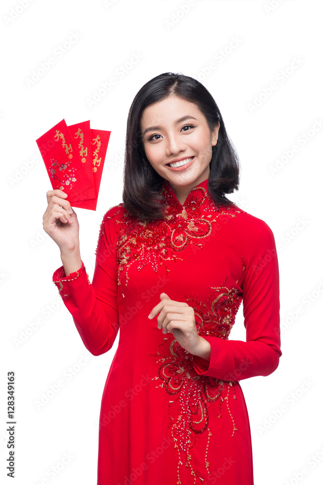 Portrait of a beautiful Asian woman on traditional festival cost