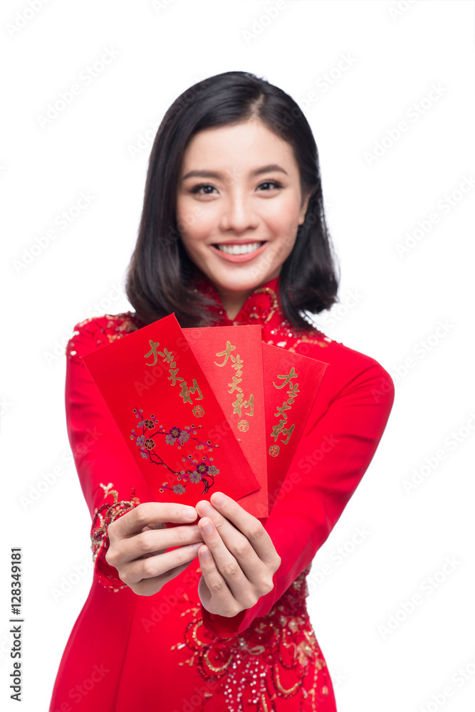 Portrait of a beautiful Asian woman on traditional festival cost