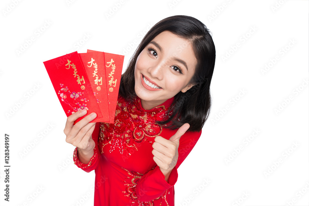 Portrait of a beautiful Asian woman on traditional festival cost