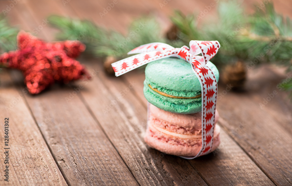 Macaroons。圣诞装饰。复制空间。情人节。爱。