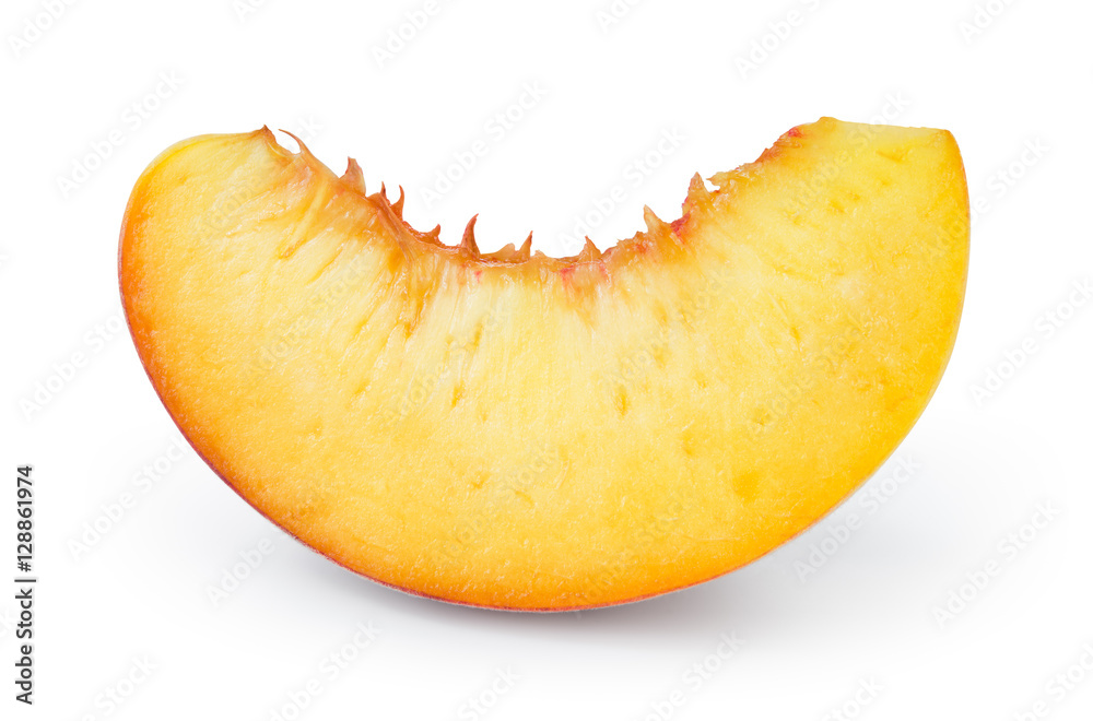 Peach slice isolated on white background. With clipping path.