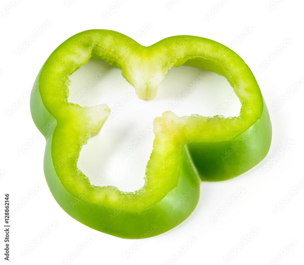 Pepper. Slice of green paprika isolated on white. With clipping