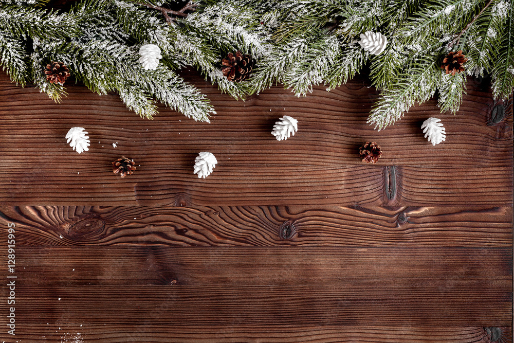 Christmas decorations New Year on dark wooden background top view