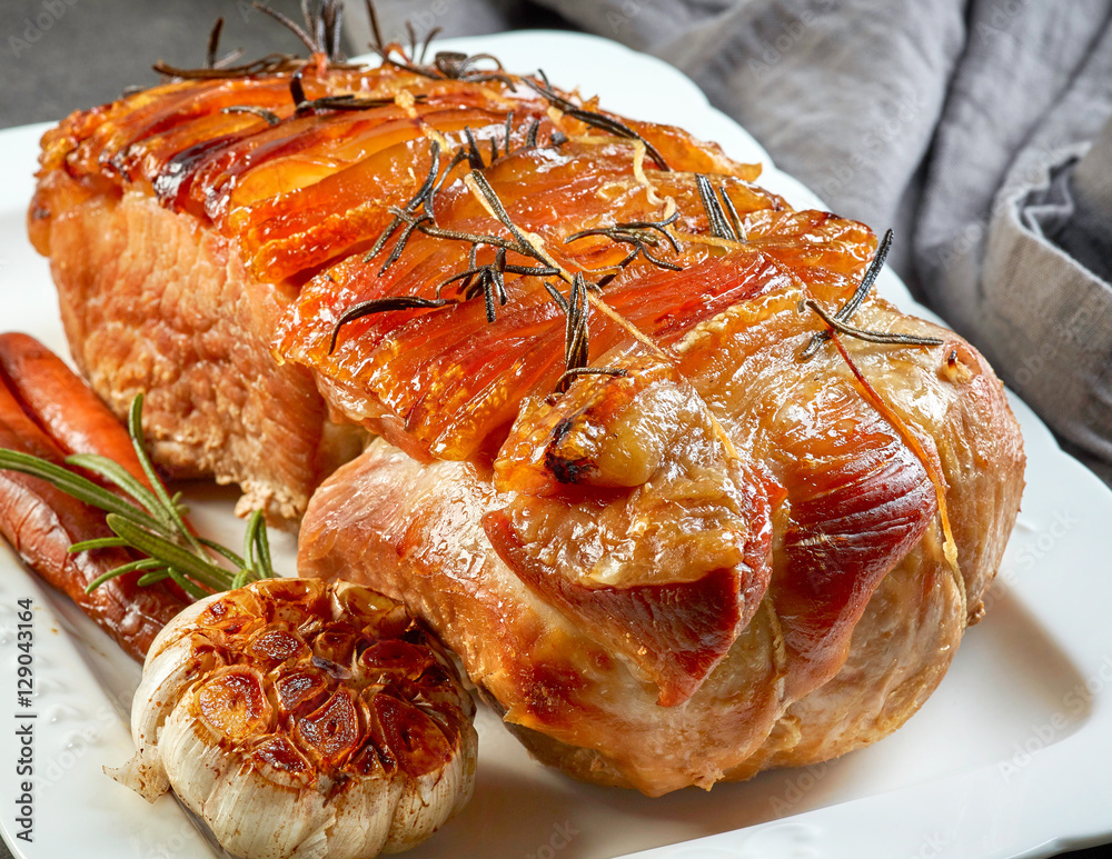 roasted pork on white plate