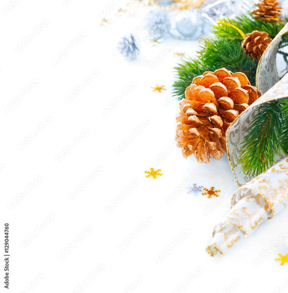 Christmas and New Year holiday decorations isolated on white background