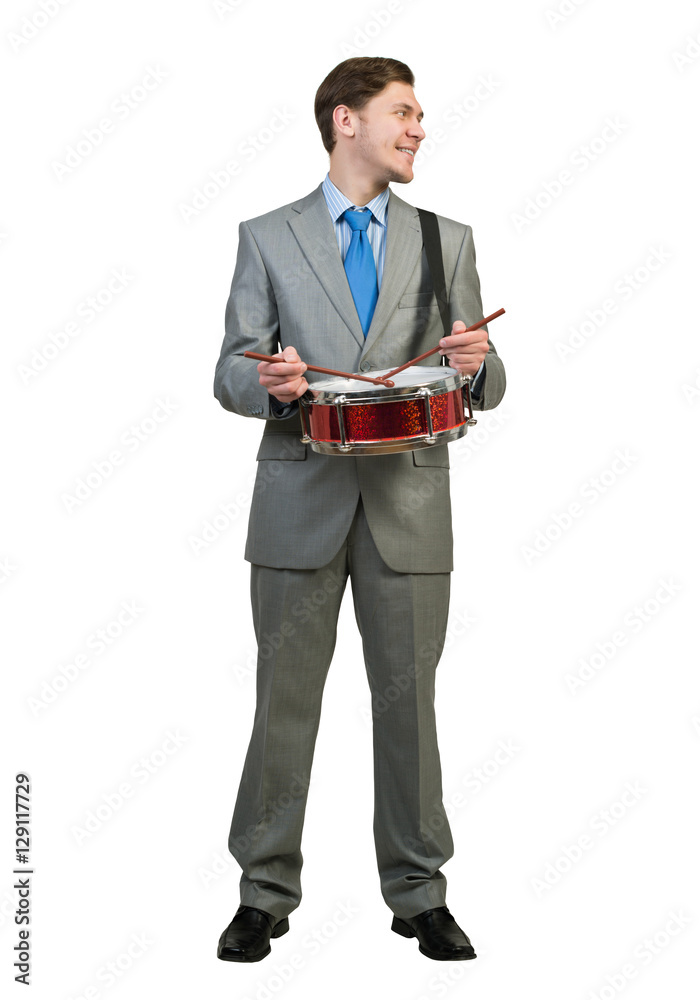 Businessman playing drums